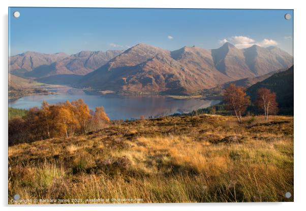 Five Sisters of Kintail and Loch Duich in Autumn  Acrylic by Barbara Jones
