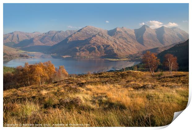 Five Sisters of Kintail and Loch Duich in Autumn  Print by Barbara Jones
