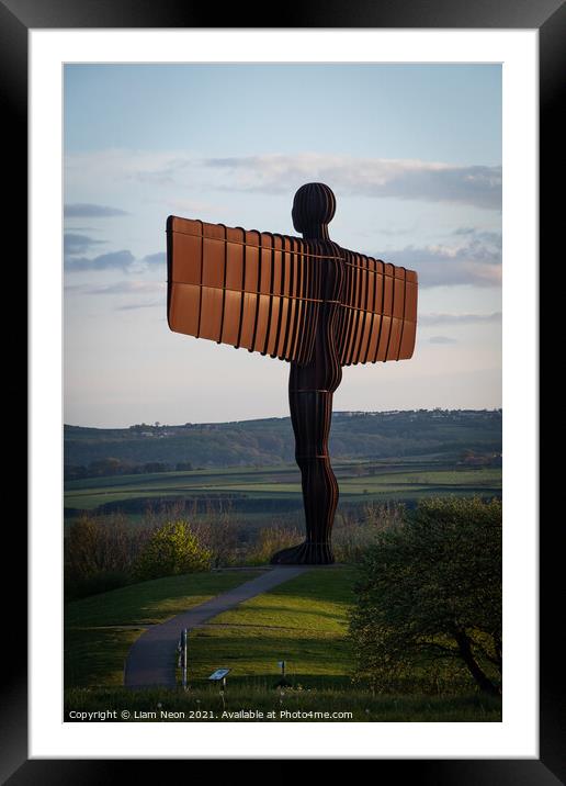 Golden Wings, Angel of the North Framed Mounted Print by Liam Neon