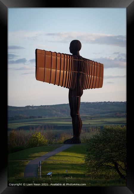 Golden Wings, Angel of the North Framed Print by Liam Neon