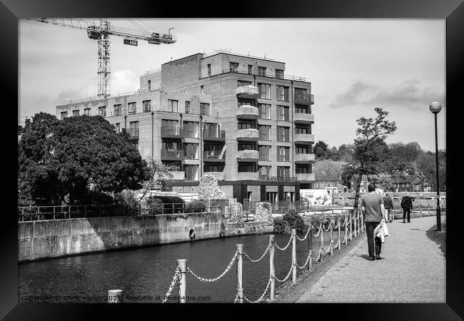 Flats under construction on the bank of the River Wensum, Norwich Framed Print by Chris Yaxley