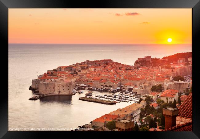 Sunset over the Old Town, Dubrovnik, Croatia Framed Print by Justin Foulkes