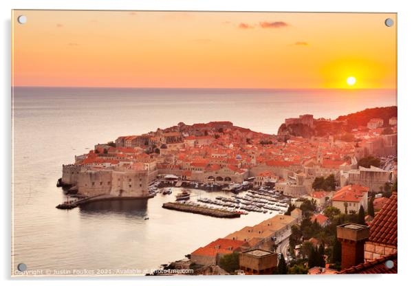 Sunset over the Old Town, Dubrovnik, Croatia Acrylic by Justin Foulkes