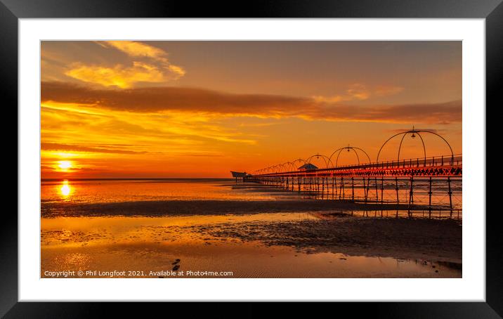 Golden skies over Southport Pier  Framed Mounted Print by Phil Longfoot