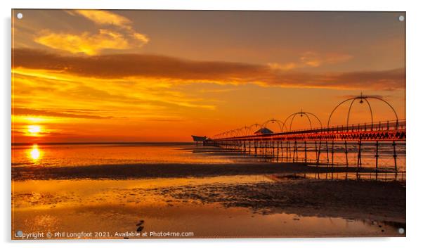 Golden skies over Southport Pier  Acrylic by Phil Longfoot
