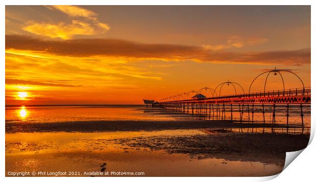 Golden skies over Southport Pier  Print by Phil Longfoot