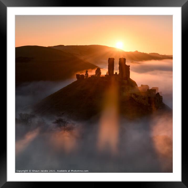 Magical misty morning at Corfe castle  Framed Mounted Print by Shaun Jacobs