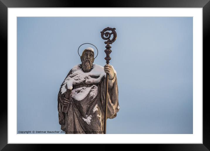 Saint Benedict of Nursia Statue on Sonntagberg in the Mostvierte Framed Mounted Print by Dietmar Rauscher