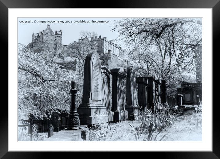 Edinburgh Castle from St Cuthbert Kirkyard #1 mono Framed Mounted Print by Angus McComiskey