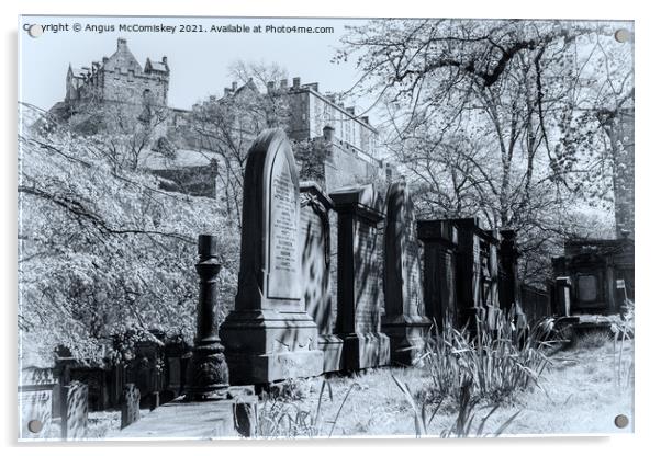 Edinburgh Castle from St Cuthbert Kirkyard #1 mono Acrylic by Angus McComiskey