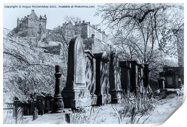 Edinburgh Castle from St Cuthbert Kirkyard #1 mono Print by Angus McComiskey