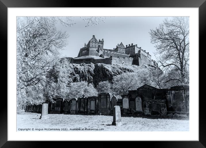 Edinburgh Castle from St Cuthbert Kirkyard #2 mono Framed Mounted Print by Angus McComiskey