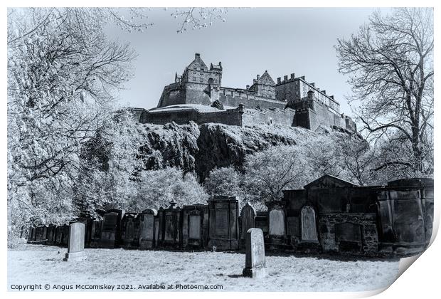 Edinburgh Castle from St Cuthbert Kirkyard #2 mono Print by Angus McComiskey