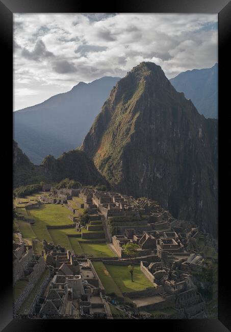 Machu Picchu Ruins in Peru  Framed Print by Dietmar Rauscher