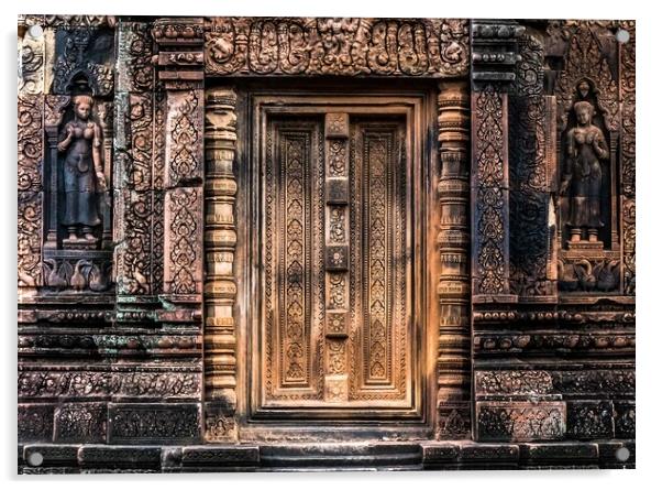 Carvings  at Banteay Srei temple, Cambodia Acrylic by Jo Sowden