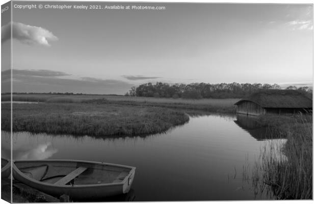 Black and white Hickling Broad Canvas Print by Christopher Keeley