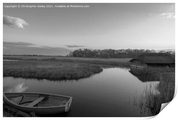 Black and white Hickling Broad Print by Christopher Keeley