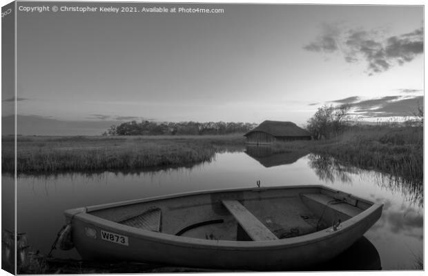 Black and white Norfolk Broads scene Canvas Print by Christopher Keeley