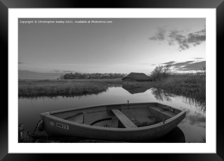 Black and white Norfolk Broads scene Framed Mounted Print by Christopher Keeley