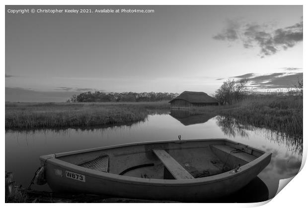 Black and white Norfolk Broads scene Print by Christopher Keeley