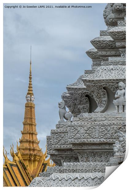 Stupas at the Royal Palace, Phnom Penh, Cambodia Print by Jo Sowden