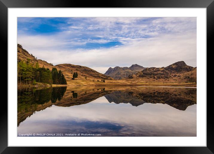 Blea tarn reflection with the langdale mountains 504  Framed Mounted Print by PHILIP CHALK