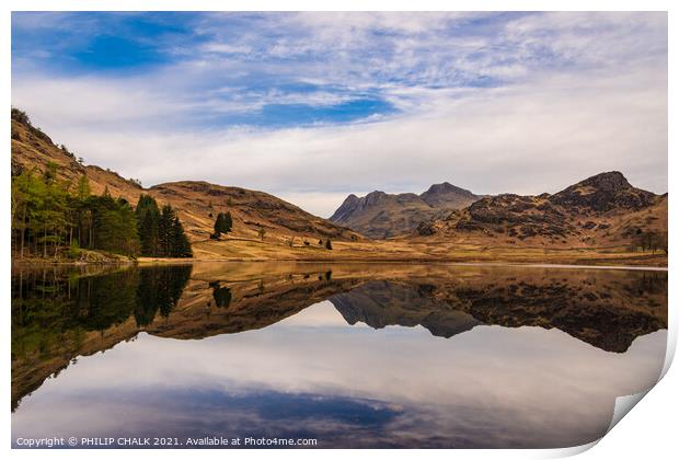 Blea tarn reflection with the langdale mountains 504  Print by PHILIP CHALK
