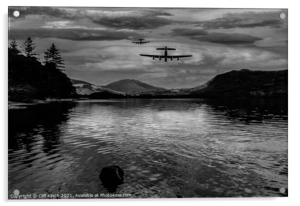 Lancaster Night Flight Acrylic by Cliff Kinch