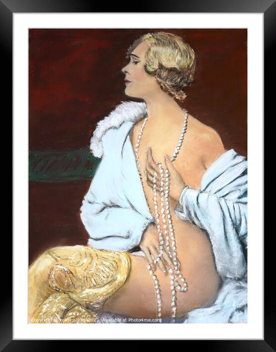 Deco Lady with pearls Framed Mounted Print by robin oakley