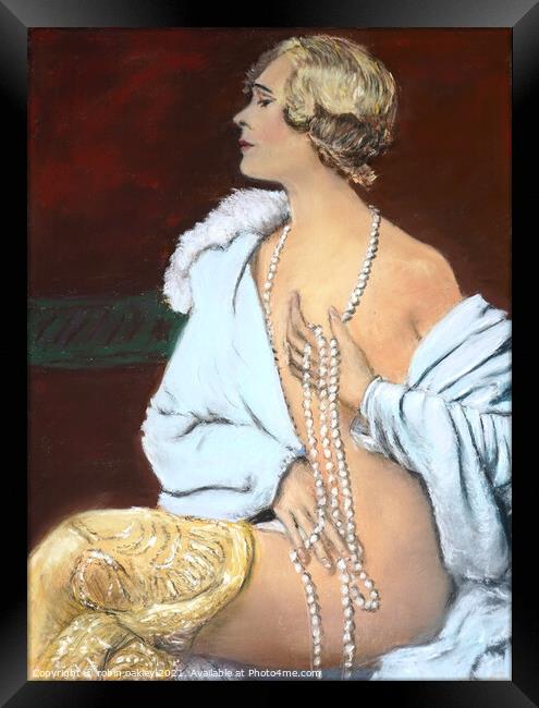 Deco Lady with pearls Framed Print by robin oakley