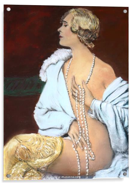 Deco Lady with pearls Acrylic by robin oakley