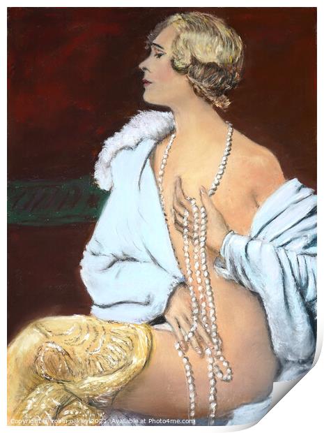 Deco Lady with pearls Print by robin oakley