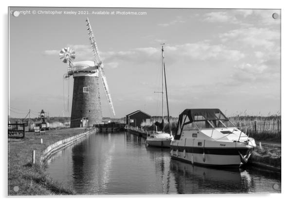 Black and white Horsey Windpump Acrylic by Christopher Keeley
