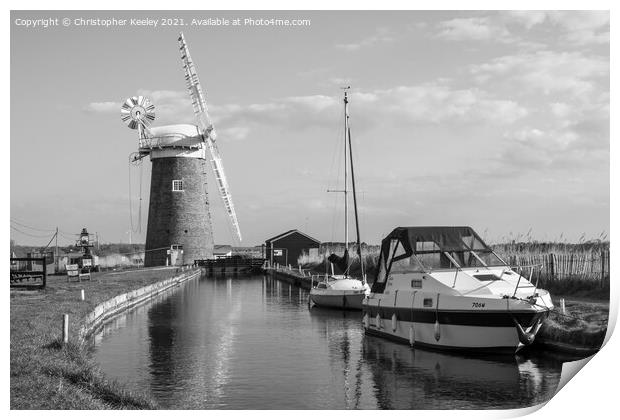 Black and white Horsey Windpump Print by Christopher Keeley