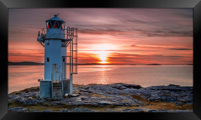 Rhue Lighthouse at Sunset Framed Print by John Frid