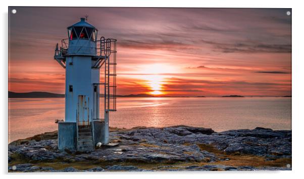 Rhue Lighthouse at Sunset Acrylic by John Frid