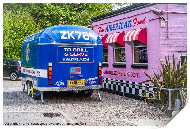 Zaks burger van and American diner, Norwich Print by Chris Yaxley