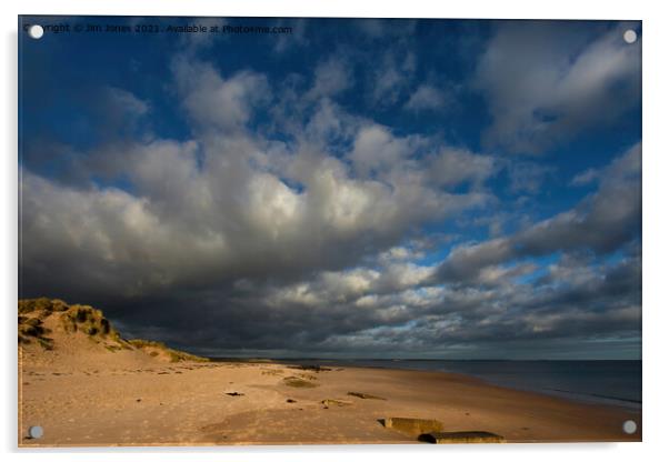 Druridge Bay under Threatening Clouds Acrylic by Jim Jones
