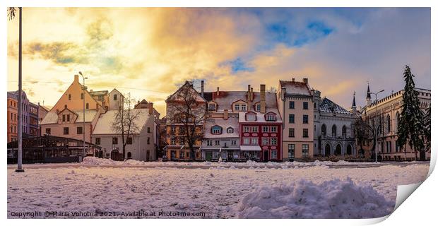 Riga, Latvia downtown in winter during sunset Print by Maria Vonotna