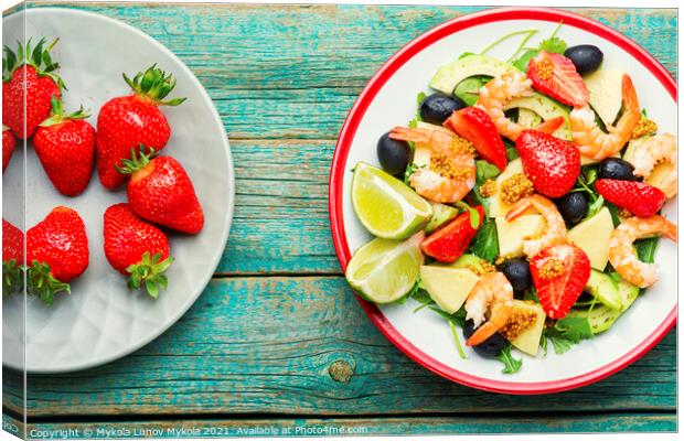 Summer salad with shrimps and strawberries Canvas Print by Mykola Lunov Mykola