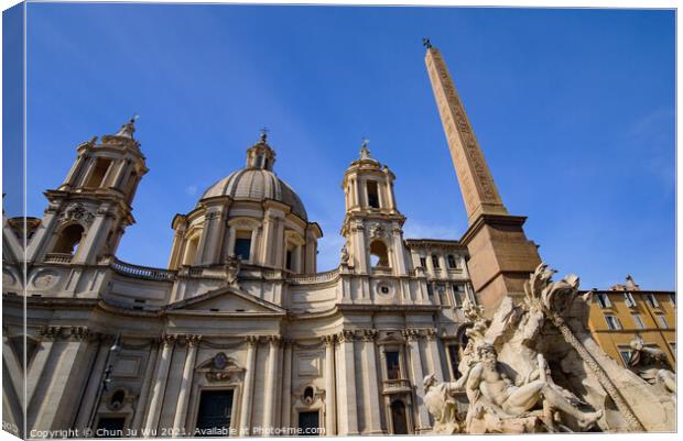 Sant'Agnese in Agone and Fiumi Fountain at Piazza Navona in Rome, Italy Canvas Print by Chun Ju Wu
