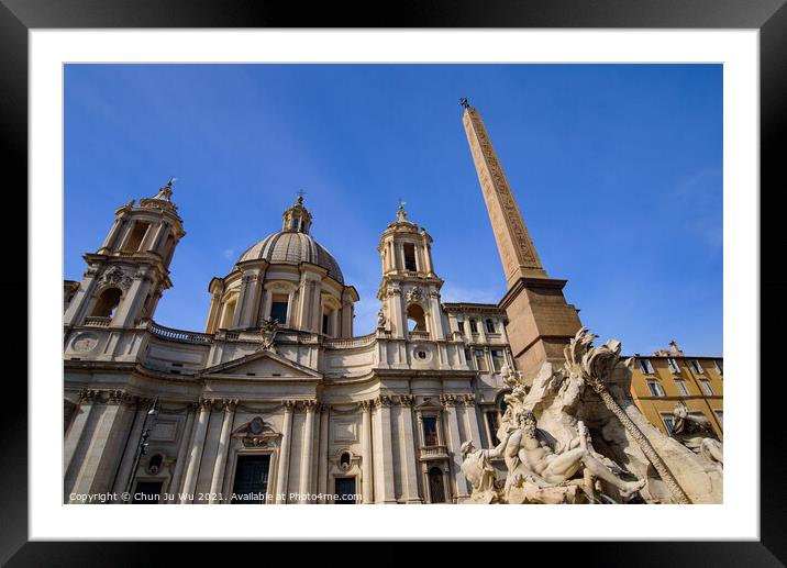 Sant'Agnese in Agone and Fiumi Fountain at Piazza Navona in Rome, Italy Framed Mounted Print by Chun Ju Wu