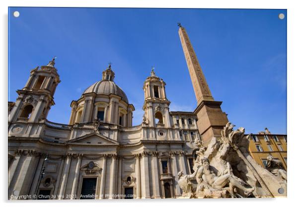 Sant'Agnese in Agone and Fiumi Fountain at Piazza Navona in Rome, Italy Acrylic by Chun Ju Wu