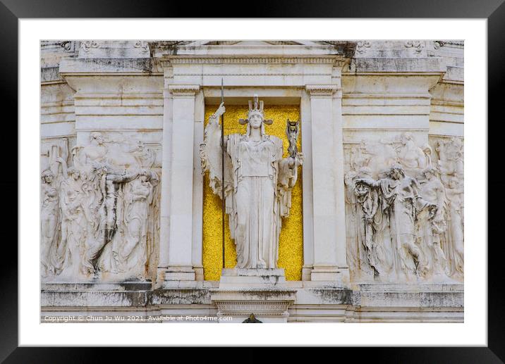 Statue of Goddess Roma at Victor Emmanuel II Monument (Altar of the Fatherland), built in honor of the first king of Italy, in Rome, Italy Framed Mounted Print by Chun Ju Wu