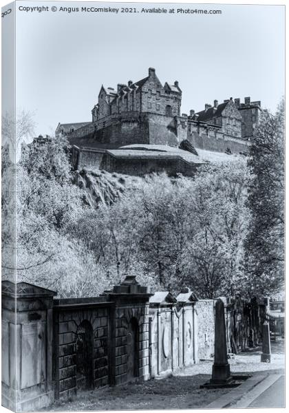 Edinburgh Castle from St Cuthbert Kirkyard #3 mono Canvas Print by Angus McComiskey
