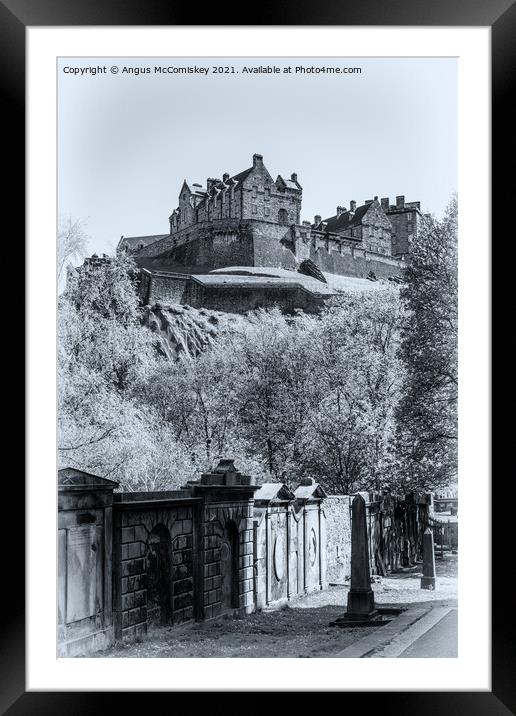 Edinburgh Castle from St Cuthbert Kirkyard #3 mono Framed Mounted Print by Angus McComiskey