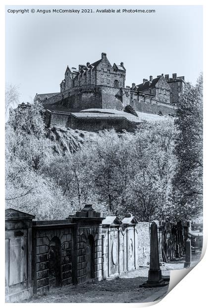Edinburgh Castle from St Cuthbert Kirkyard #3 mono Print by Angus McComiskey