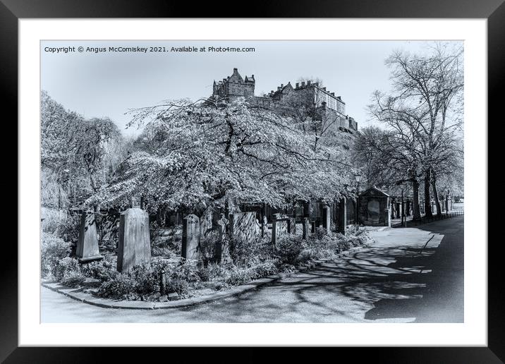 Edinburgh Castle from St Cuthbert Kirkyard #4 mono Framed Mounted Print by Angus McComiskey