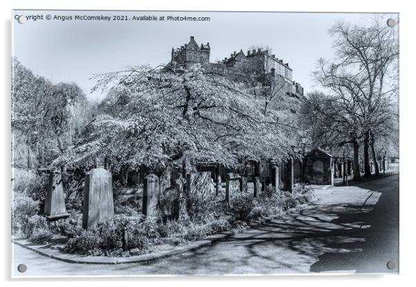 Edinburgh Castle from St Cuthbert Kirkyard #4 mono Acrylic by Angus McComiskey