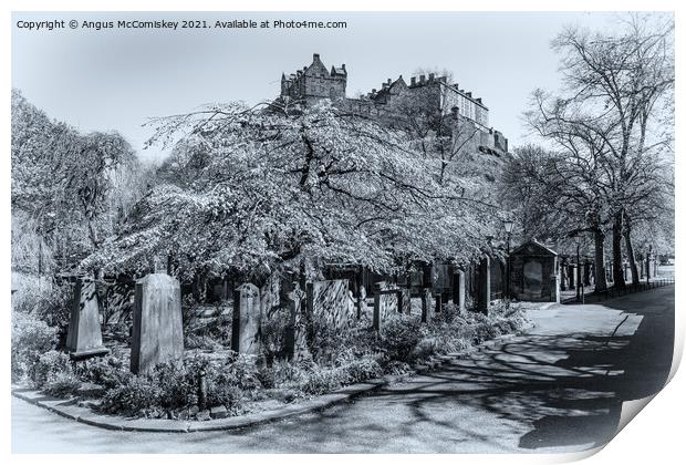 Edinburgh Castle from St Cuthbert Kirkyard #4 mono Print by Angus McComiskey